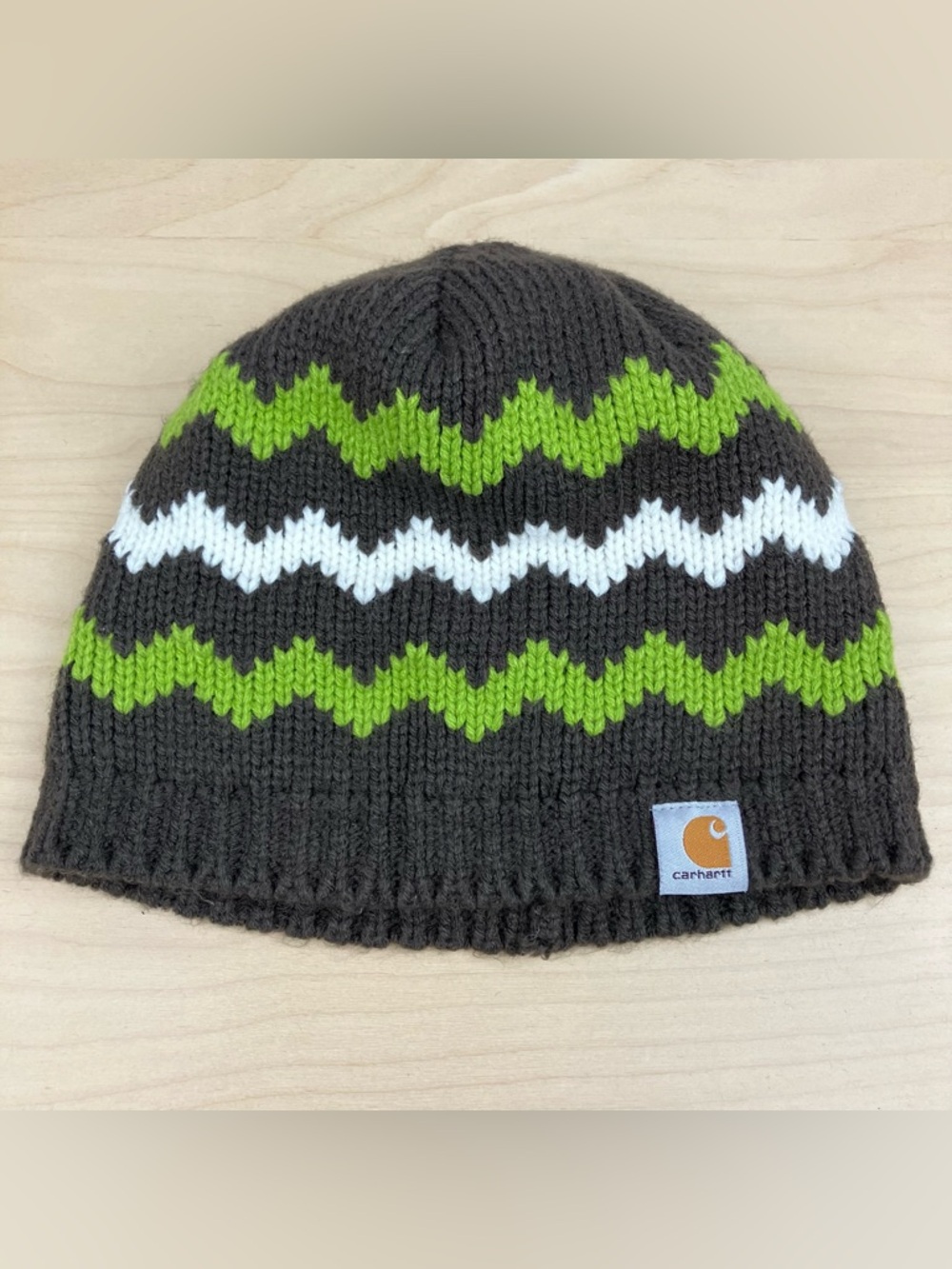 Carhartt Women’s Winter Beanie Hat Striped Zig Zag Brown Green White Cap
